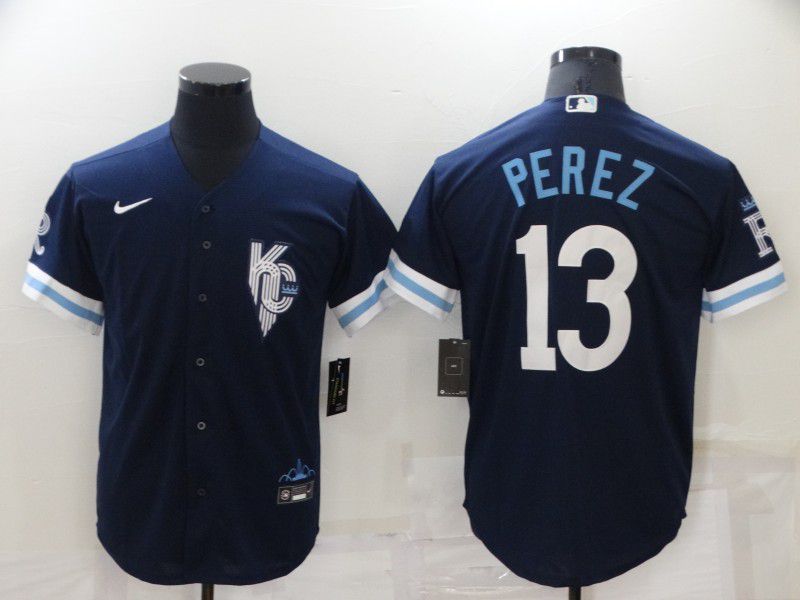 Men Kansas City Royals 13 Perez Blue City Edition Game Nike 2022 MLB Jersey